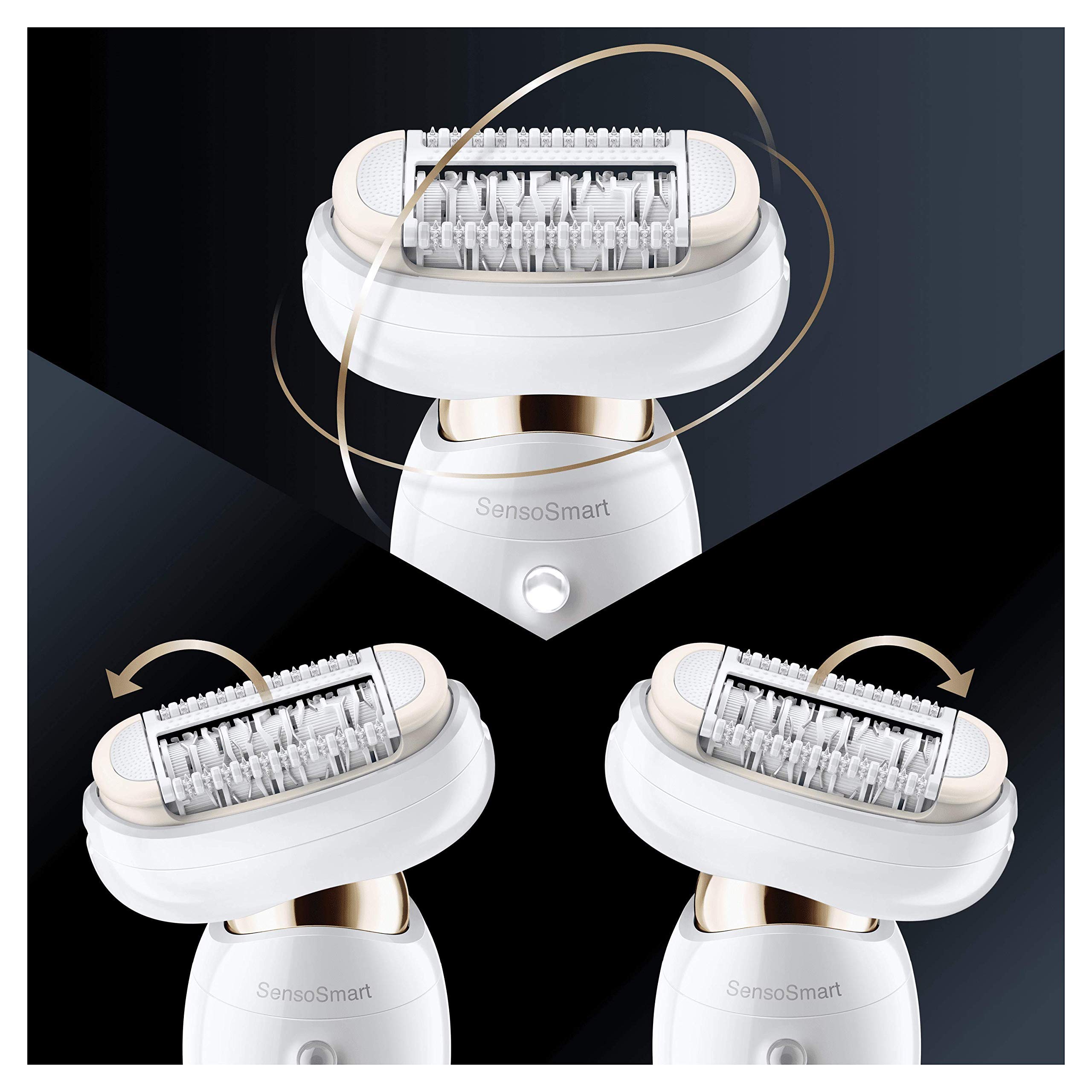 Braun Silk-épil 9 Flex Epilierer mit flexiblem Kopf für einfachere Haarentfernung, Elektrorasierer und Trimmer, Peeling, Druckführung, nass und trocken, 2-poliger UK-Stecker, 9-010, Weiß/Gold