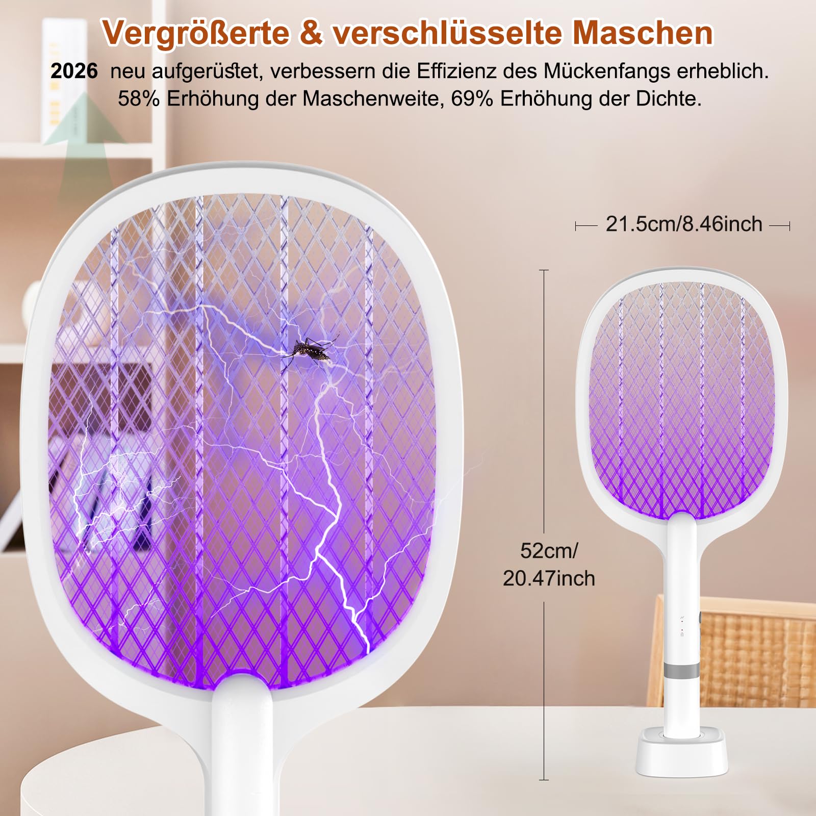 5000V 1800mAh Electric Racchetta Zanzare Elettrica,2 in 1 Electric Fly Swatter Racket USB C Ricaricabile con base di ricarica,Bug Zapper Mosquito Killer per zanzare,tarme,gnats,insetto(3 pezzi)