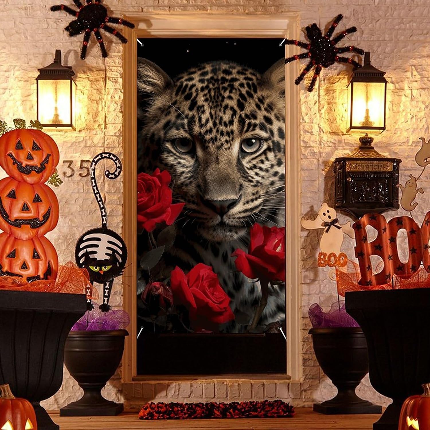 Rose Leopard Decoration Door Banner Welcome Door Cover image 4