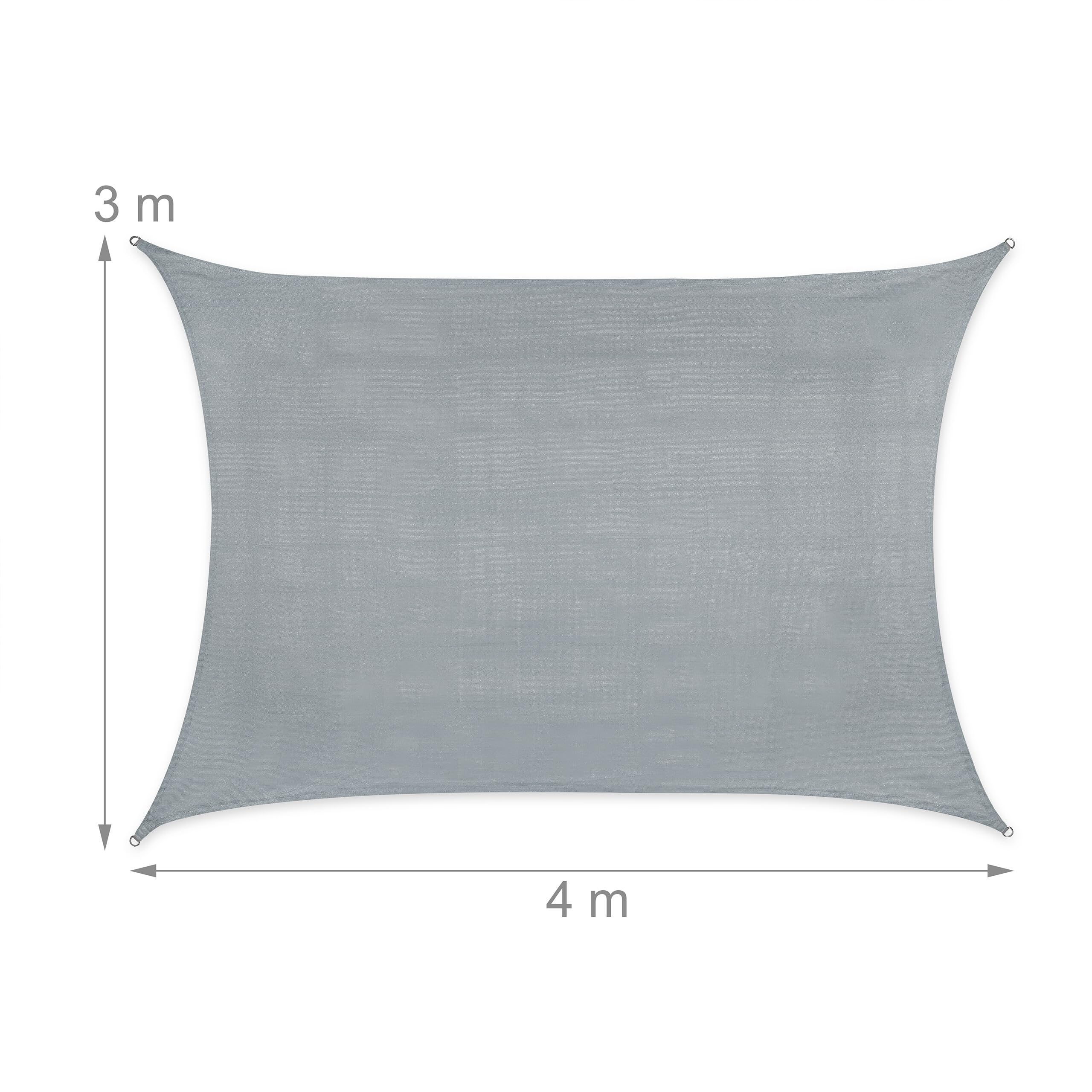 Relaxdays Toldo de Vela Rectangular, 3 x 4 m, Tejido HDPE, Resistente Rayos UV, Cóncavo, Cuerdas Tensoras, Gris Claro