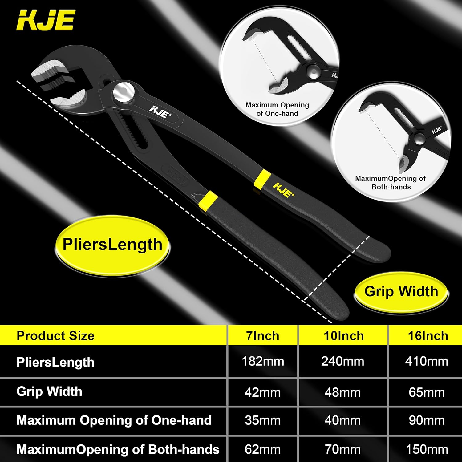 KJE Water Pump Pliers Set, 3PCS (16/10/7 inch) CRV Steel with Quick-Adjust Button & Comfort Grip Handles, Slip Joint Groove Joint Pliers Set for Plumbing, Automotive, Durable, Rust-Resistant