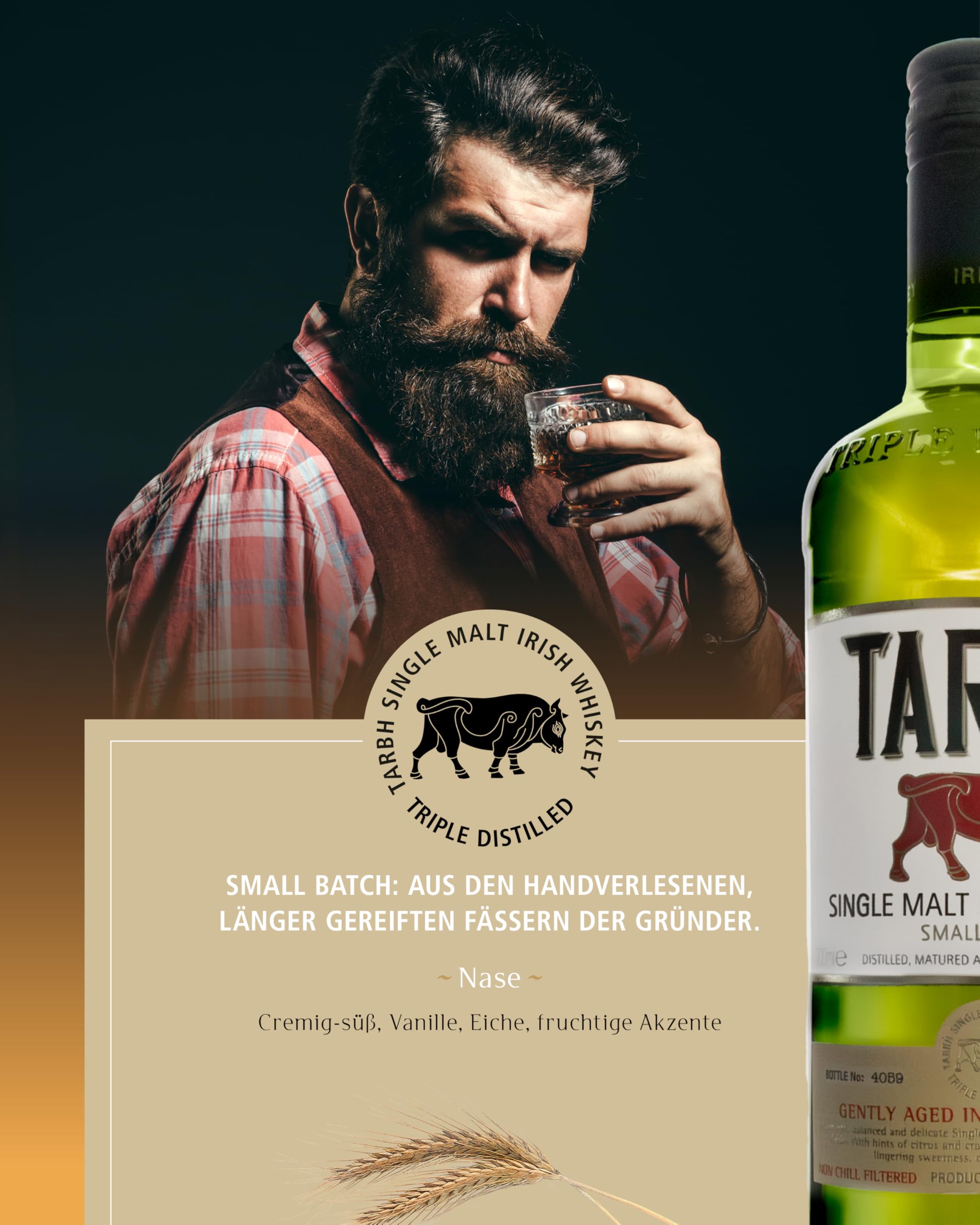 TARBH Contemporary Series Single Malt Irish Whiskey 0,7 l 40% - Small Batch, Triple Distilled & Non-Chill Filtered, Gereift in Bourbonfässern, Aromatisch mit Karamell- und Vanillenoten