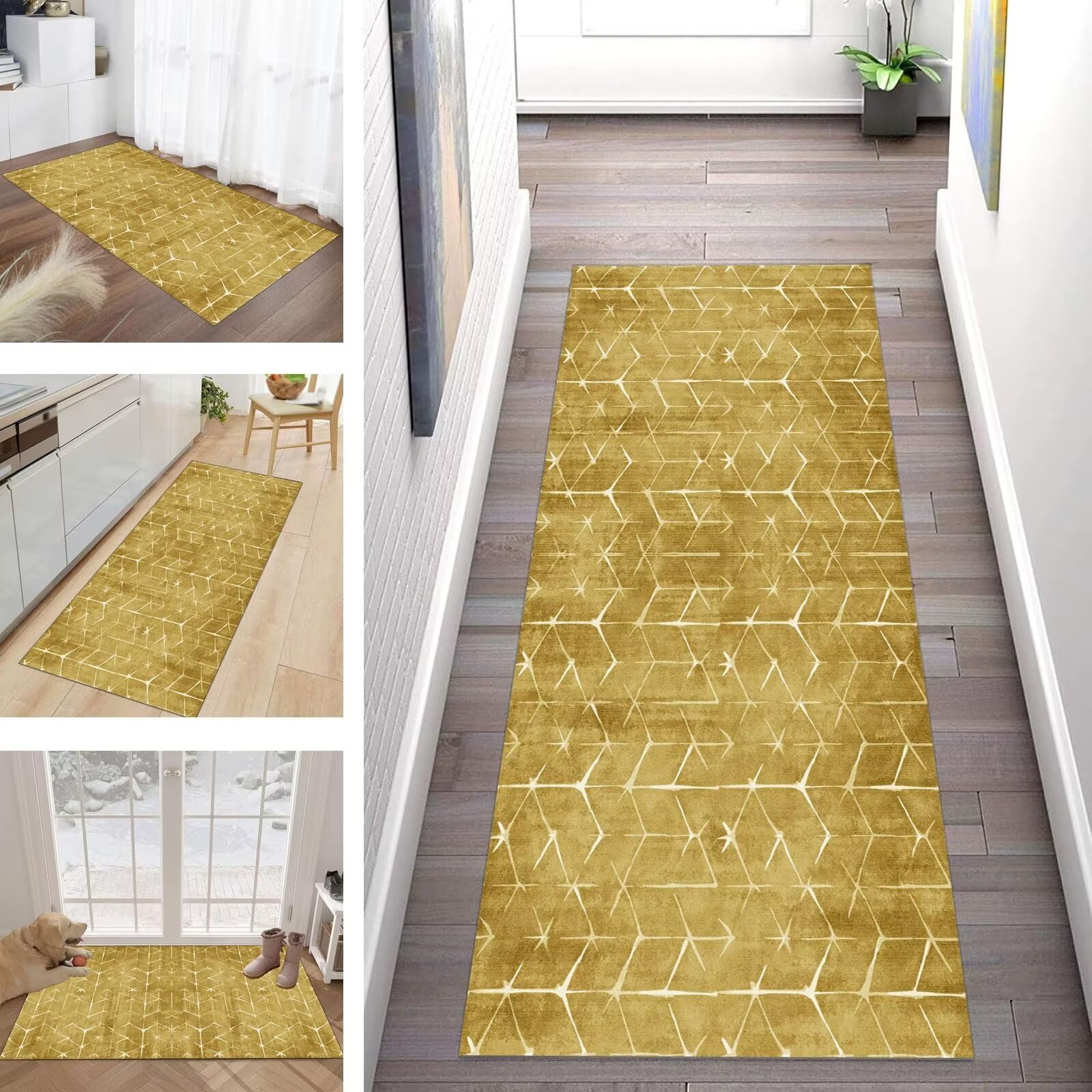 Buatisf Rug Runner for Hallway and Kitchen - Washable Non-Slip Yellow Long Runner - Modern Polyester Carpet for Corridor and Bedroom - Made to Measure, Sold by the Metre — image 1