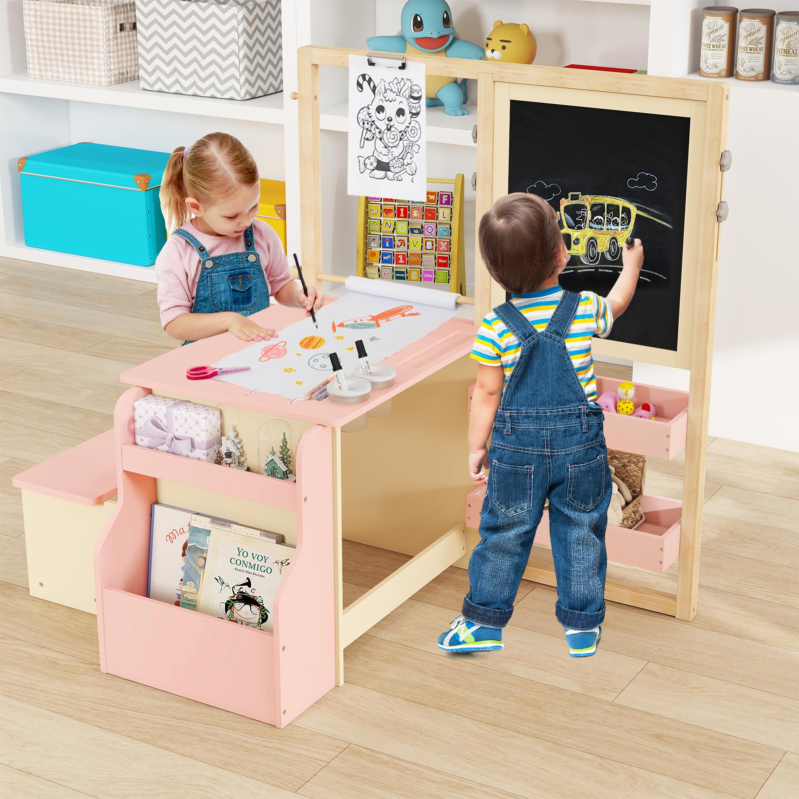 DREAMADE Tableau Chevalet Double Face pour Enfant,Chevalet Peinture 3