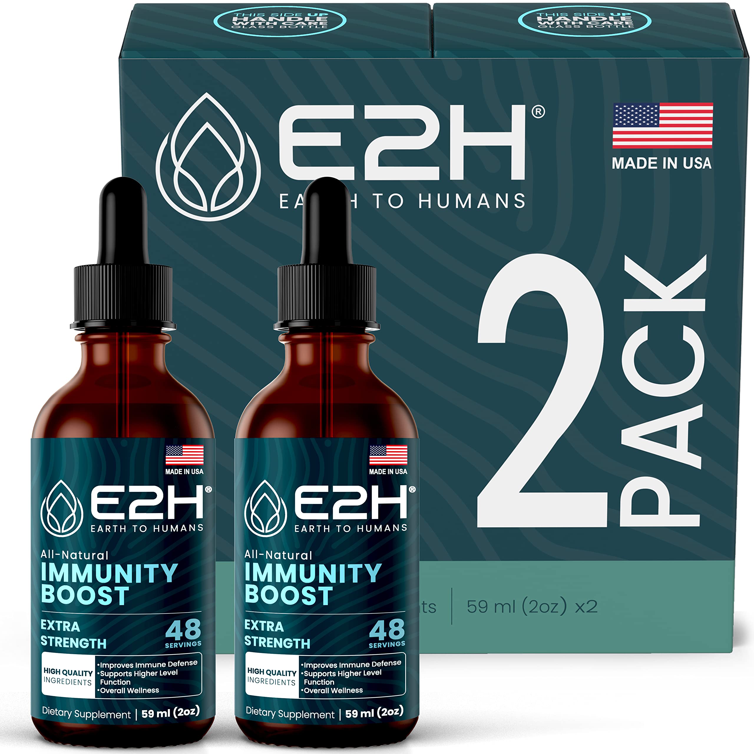 E2H Advanced Immune Defense Supplement - All-Natural Immune Booster - Immune Support Supplements Drops - Contains Holy Basil