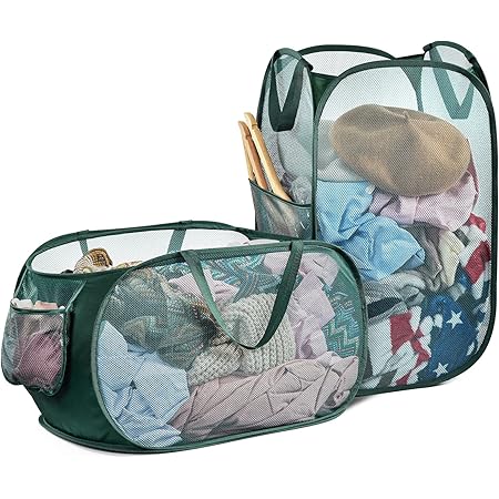 100L Mesh Pop Up Laundry Hampers With Handles, Extra Large Collapsible Laundry Baskets 2 Pack, Portable Travel Laundry Basket, Dirty Clothes Hamper Light Breathable, Bule. 2H: Laundry Bags