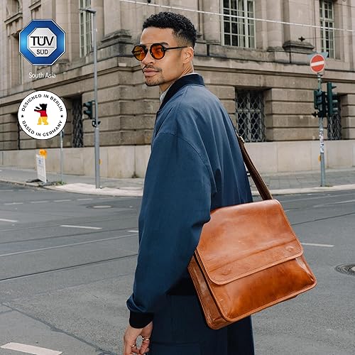 Miniatura 3 de BERLINER BAGS Vintage Leather Messenger Bag Ghent, Maletín para hombres y mujeres - Marrón