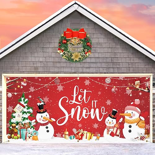 Cubierta de puerta de garaje de Navidad de 6 x 13 pies, telón de fondo grande de muñeco de nieve de Navidad para decoración de feliz año nuevo,