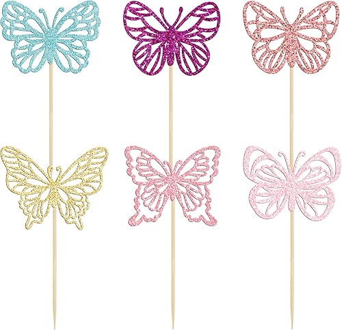 Miniatura 3 de Gyufise 36 adornos de mariposa para cupcakes con purpurina montada de mariposa para baby shower, decoración para bodas, compromisos, despedidas de