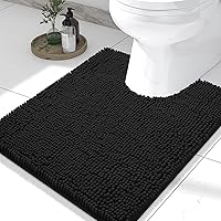Smiry Luxury Chenille U-Shaped Toilet Rug 24x20 Black - Soft Absorbent Non-Slip Contour Bath Mat, Machine Washable