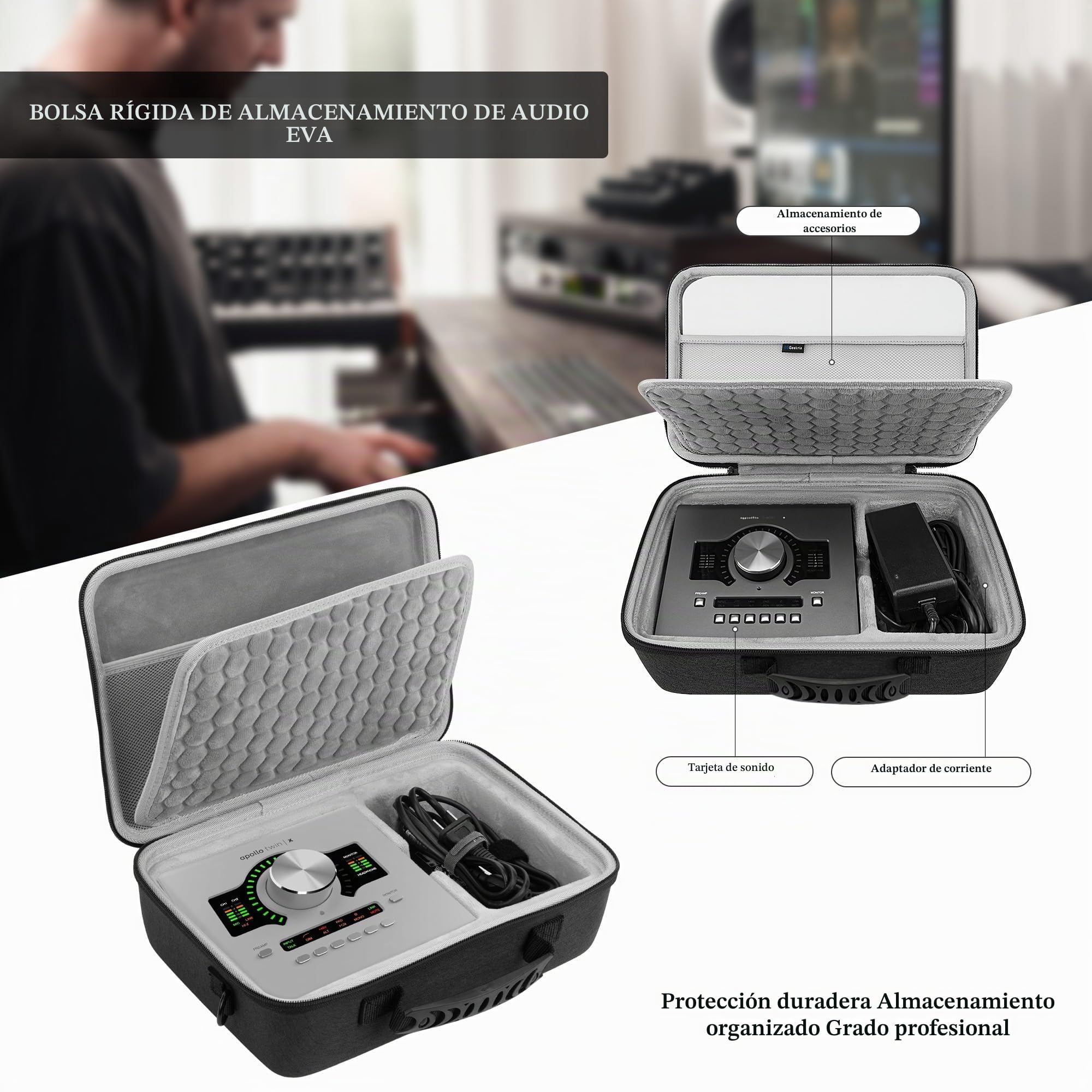 GEEKRIA Funda para Interfaz de Audio, Compatible con Universal Audio Apollo Twin X Duo/Twin X Quad/Twin X Duo Gen 2/ Twin X Quad Gen 2, Bolsa de Viaje rígida EVA (Gris Oscuro)