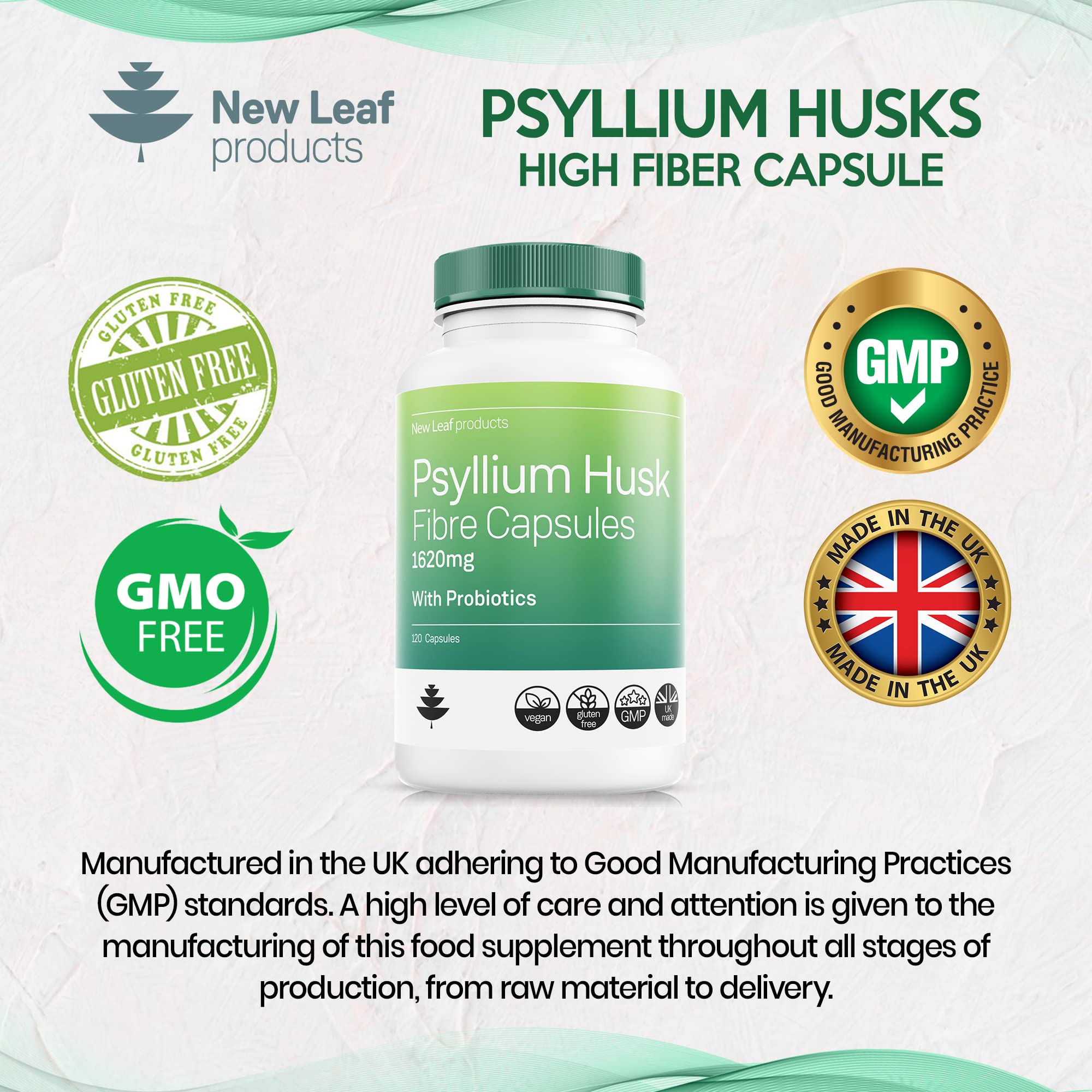 Psyllium Husks Fibre Supplement with Probiotics Highest Strength 1620mg
