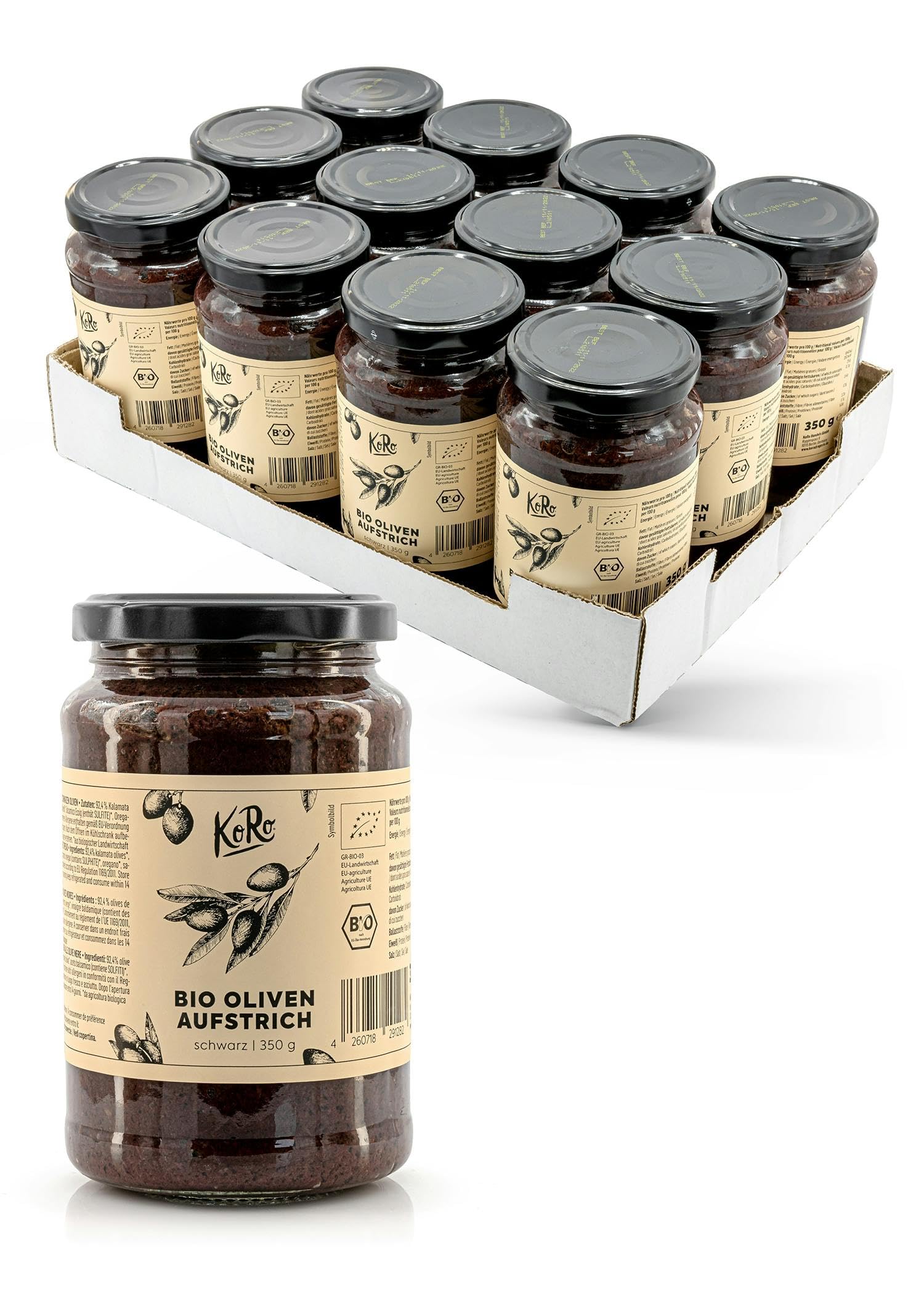 KoRo - Bio Oliven Aufstrich schwarz 12x 350 g - mit hochwertigem Olivenöl - geschmacksintensiv - vegan