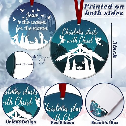 Miniatura 3 de Karenhi 6 adornos de Navidad de Navidad de Noche Santa, adornos religiosos cristianos para árbol de Navidad, cerámica redonda de Jesús, Belén,