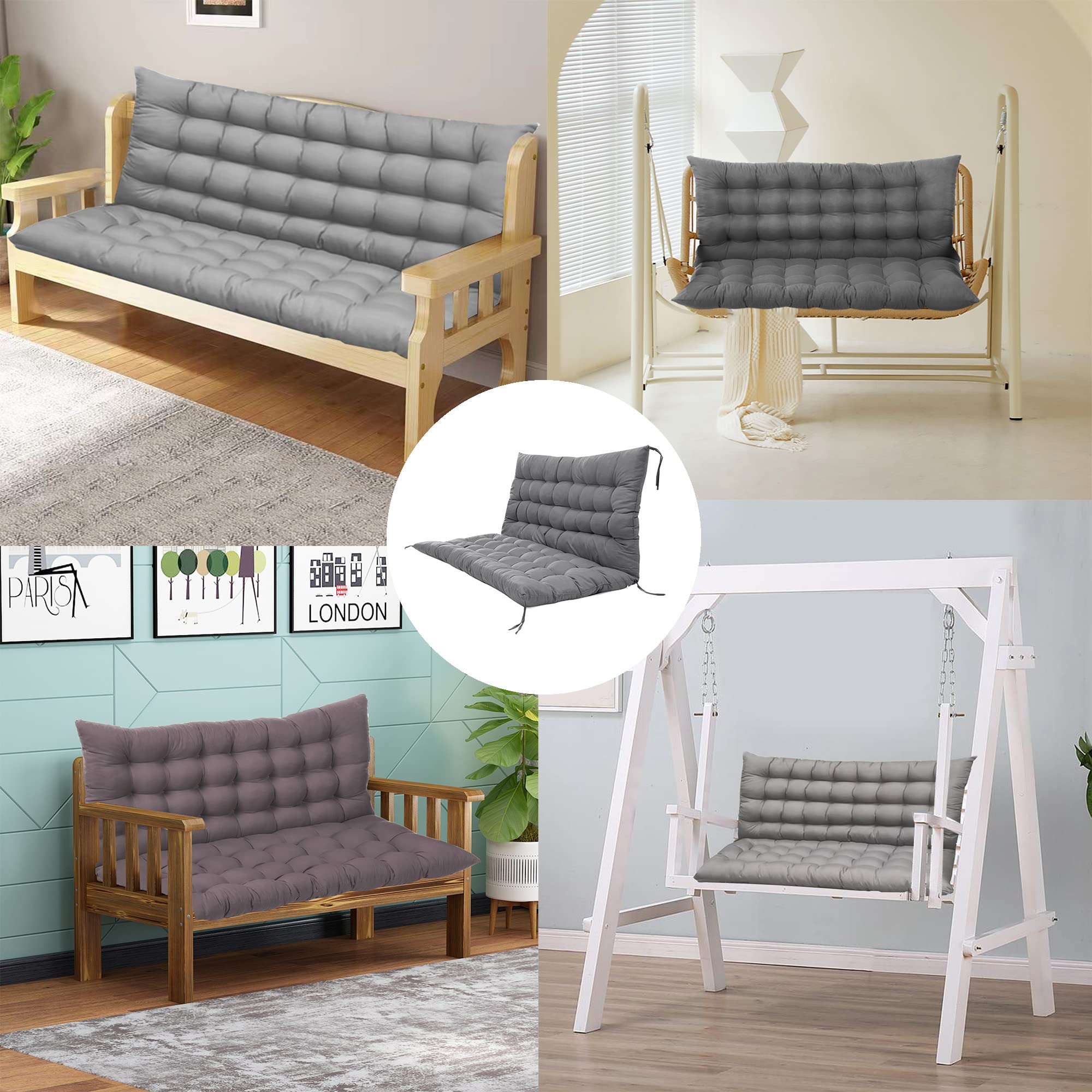 Cojín de Repuesto Grueso y Antideslizante con Respaldo para sofá, Mecedora y Muebles de Patio/Interior. Cómodo cojín para Banco de 120 x 100 x 8 cm, Color Caqui Claro.