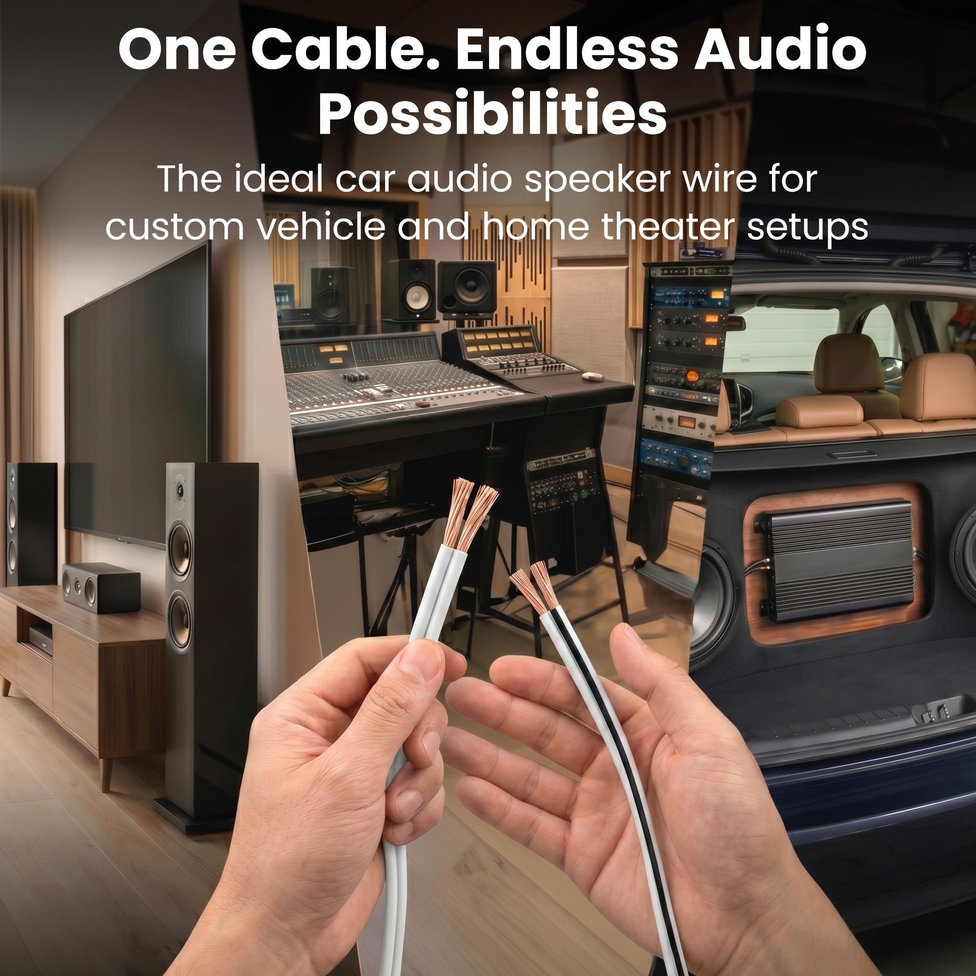 GEARit Cable de altavoz de calibre 16 AWG, serie Pro, cable de altavoz de calibre 16 (152,4 metros), gran uso para altavoces de cine en casa y altavoces de coche, color blanco
