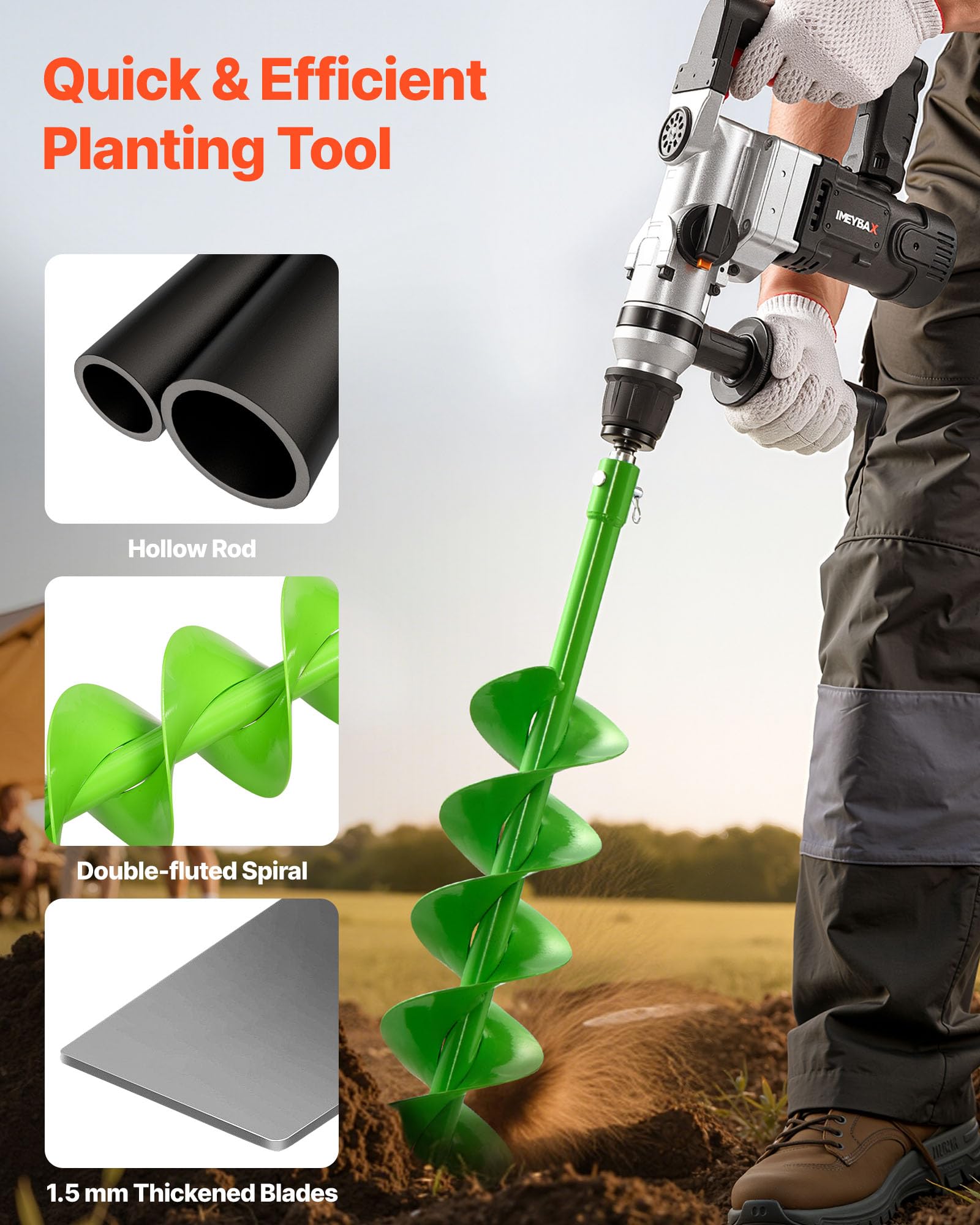 VEVOR Erdbohrer für Bohrmaschine, Ø 790x120 mm Gartenbohrer, kompatibel mit Bohrern mit 20 mm Innendurchmesser, Pfahlbohrer, Durchlässenbohrer, Grabungswerkzeug zum Pflanzen und Bohren