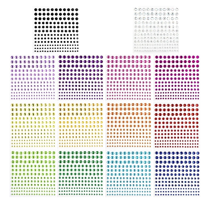 多色自粘水晶宝石贴纸，2300+颗装，用于面部、身体、眼睛、指甲装饰