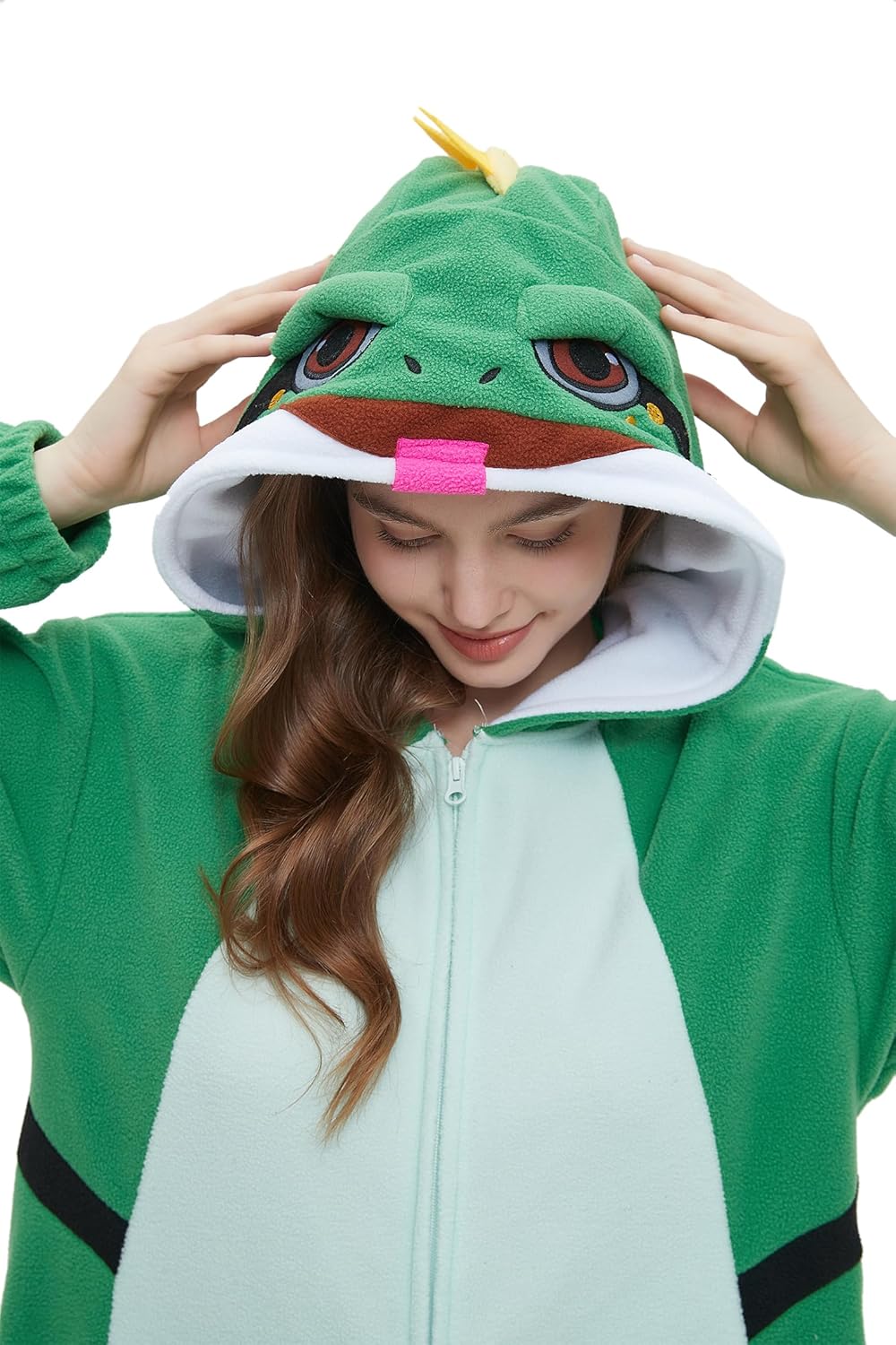 DELEY Unisex Green Lizard Costume Adult Onesie, One Piece Pajamas, Halloween Cosplay Costumes Homewear Jumpsuit