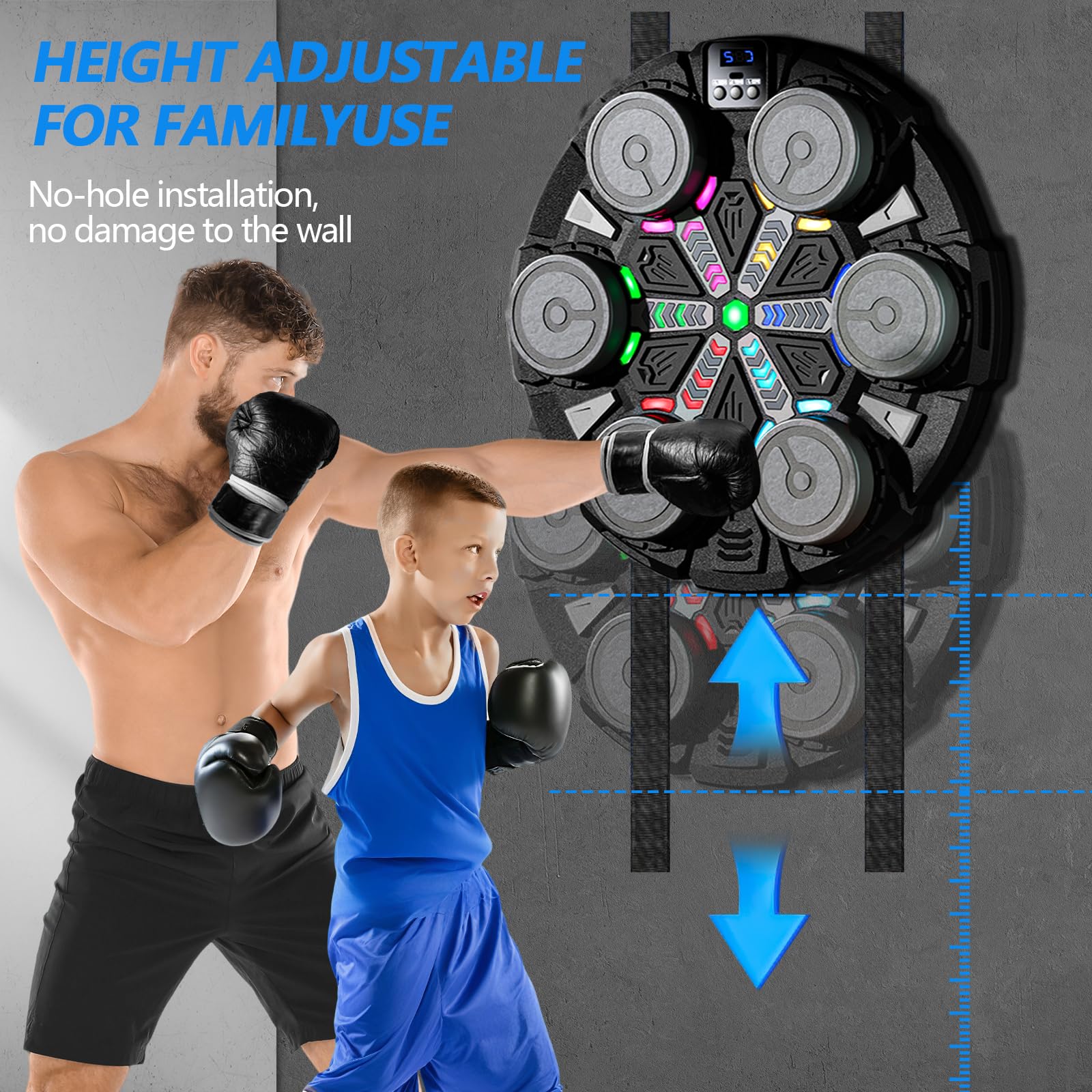 ROCKY&CHAO Music Boxing Machine Boxautomat – Wandmontierte LED Boxmaschine mit Musik & Bluetooth- & Spielmodi, Reaktionstraining & Boxtraining für Zuhause, mit Boxhandschuhen