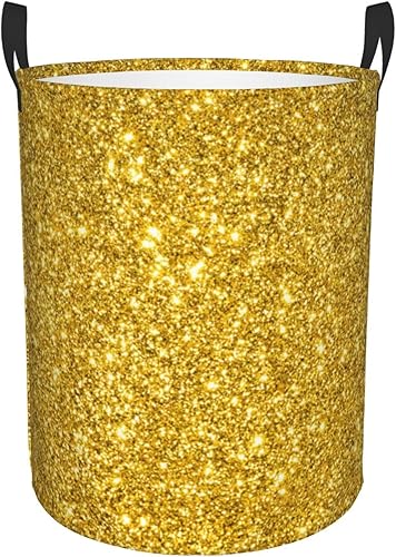 Cesta plegable de moda para ropa sucia compatible con un hermoso patrón de destellos dorados con brillantina, tela impermeable, plegable, fácil de