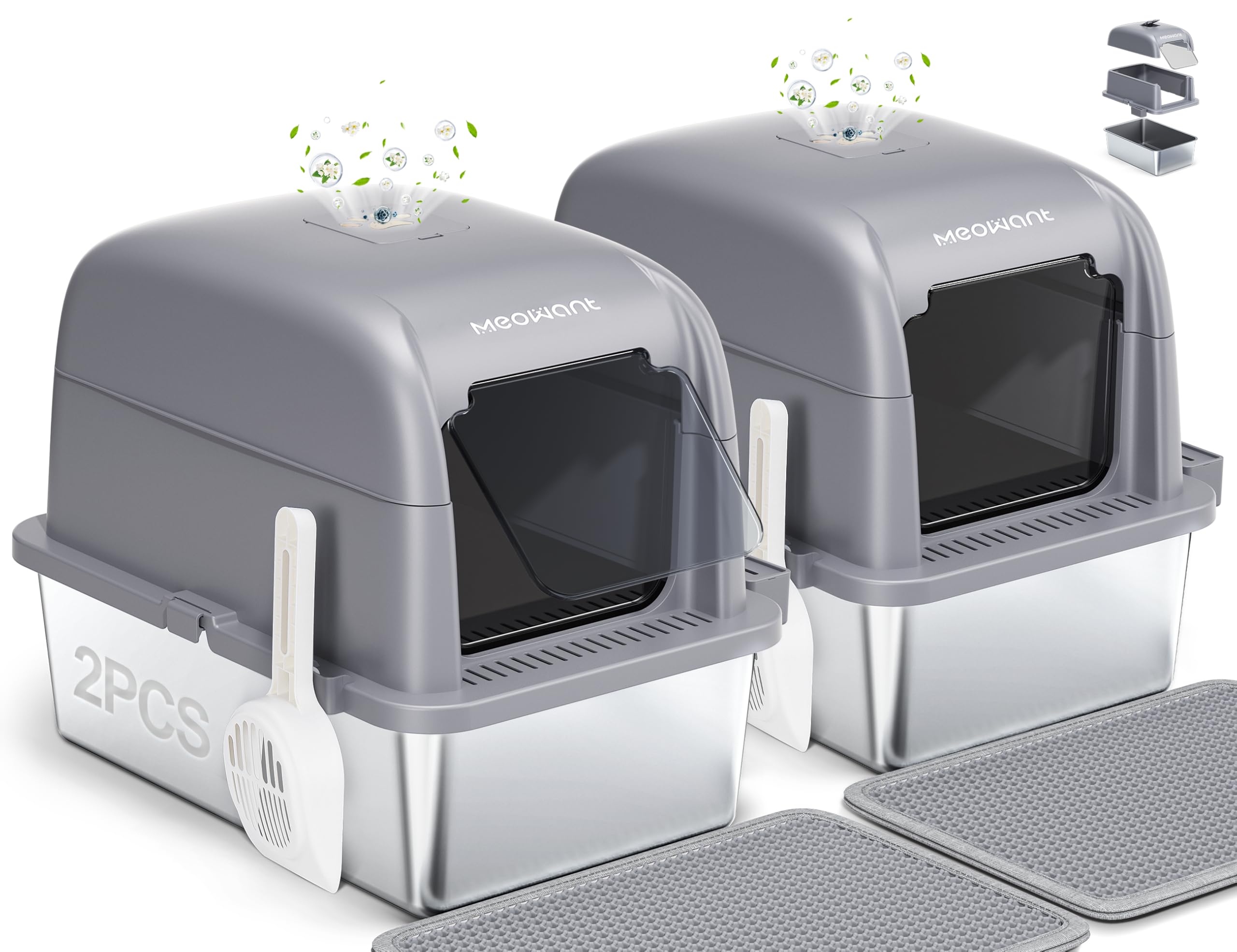 MeoWant XXL Caja de Arena para Gatos de Acero Inoxidable (Gris-2pcs) Global Recycled Standard Global Recycled Standard Global Recycled Standard