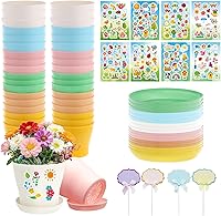 Adboros 36 Resin Garden Pot Craft Kit with Trays, Stickers & Writable Cards - DIY Flower Planting for Kids Classroom Spring Activities