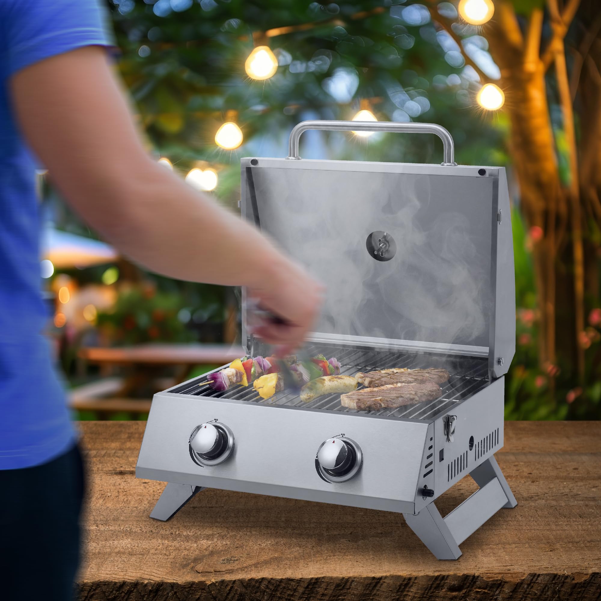 tepro Barbecue a gas da tavolo Chicago, superficie griglia 47,5 x 35 cm