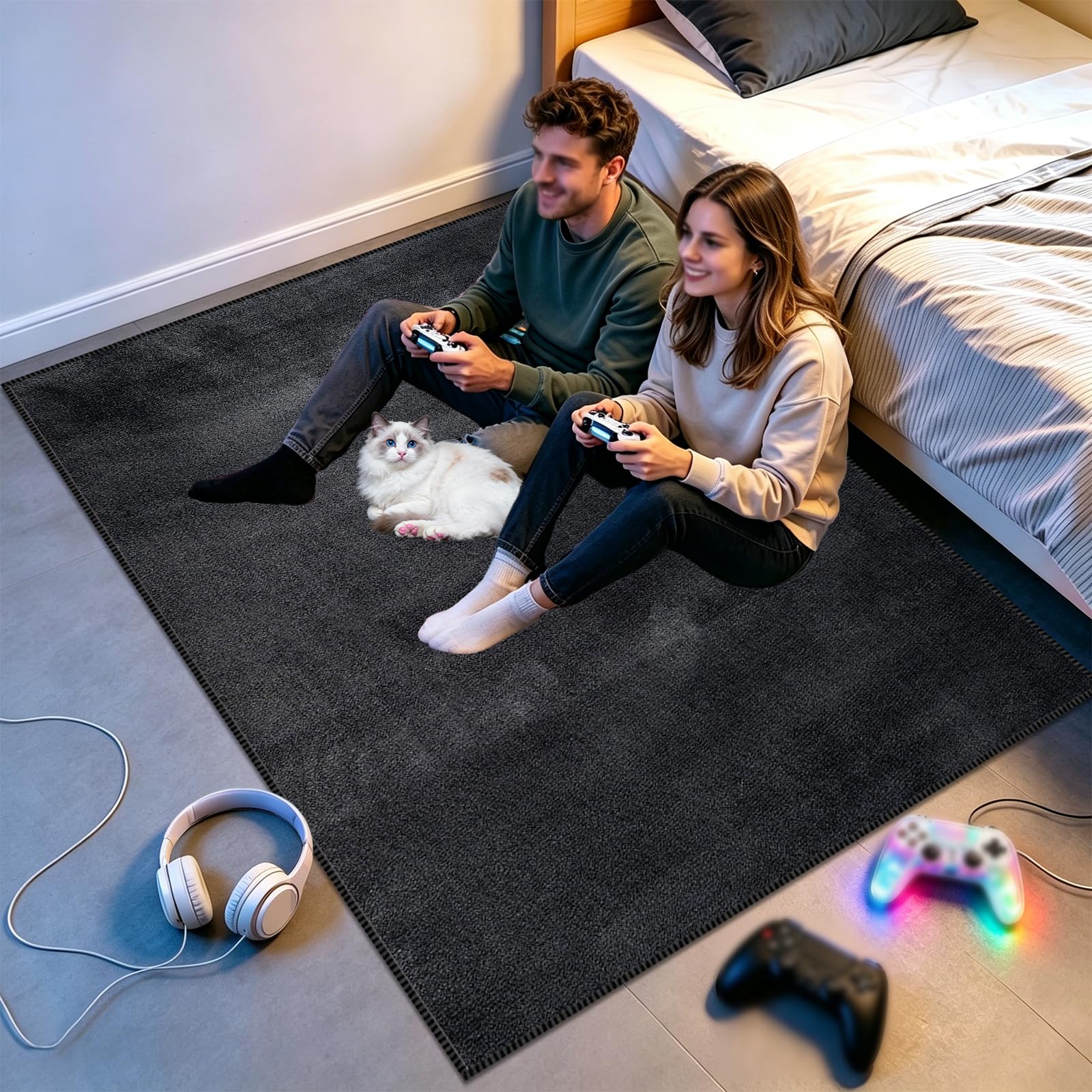 Gamer Teppich Gaming Zimmer Läufer Jungs 200 x 280cm Gaming Teppich 3D Game Design, Rutschfest Gamer Teppich, Gaming Zubehör Zimmer Deko, Jugendzimmer Deko Jungen Geschenk, Gaming Teppich Jungen