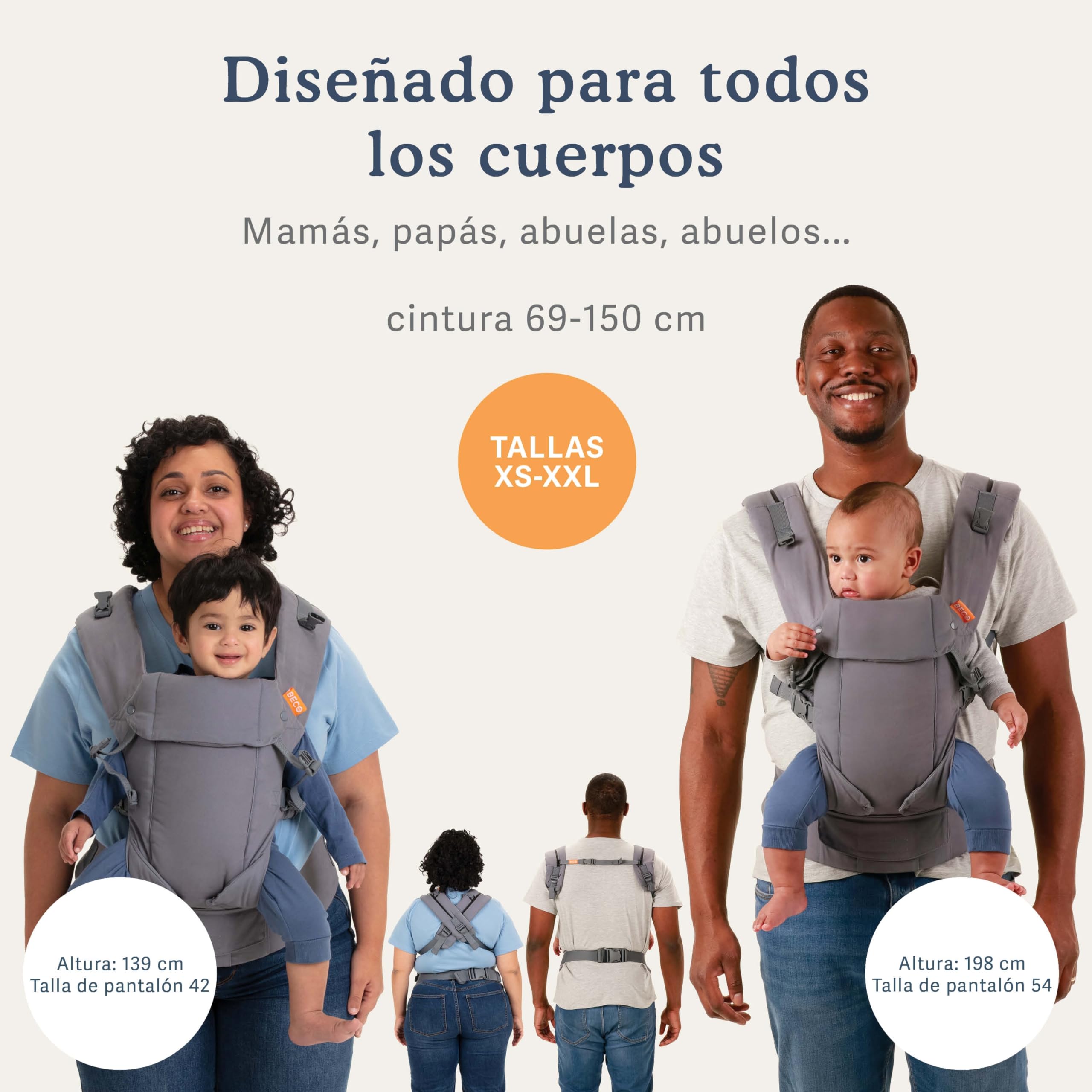 Beco Gemini Portabebés Ergonómico Recién Nacido, 3-16 kg, Gris Clásico | 4 Posiciones Ergonómicas: cara a ti, cara al mundo, cadera y espalda, Asiento Ajustable, certificado Sano para las Caderas.
