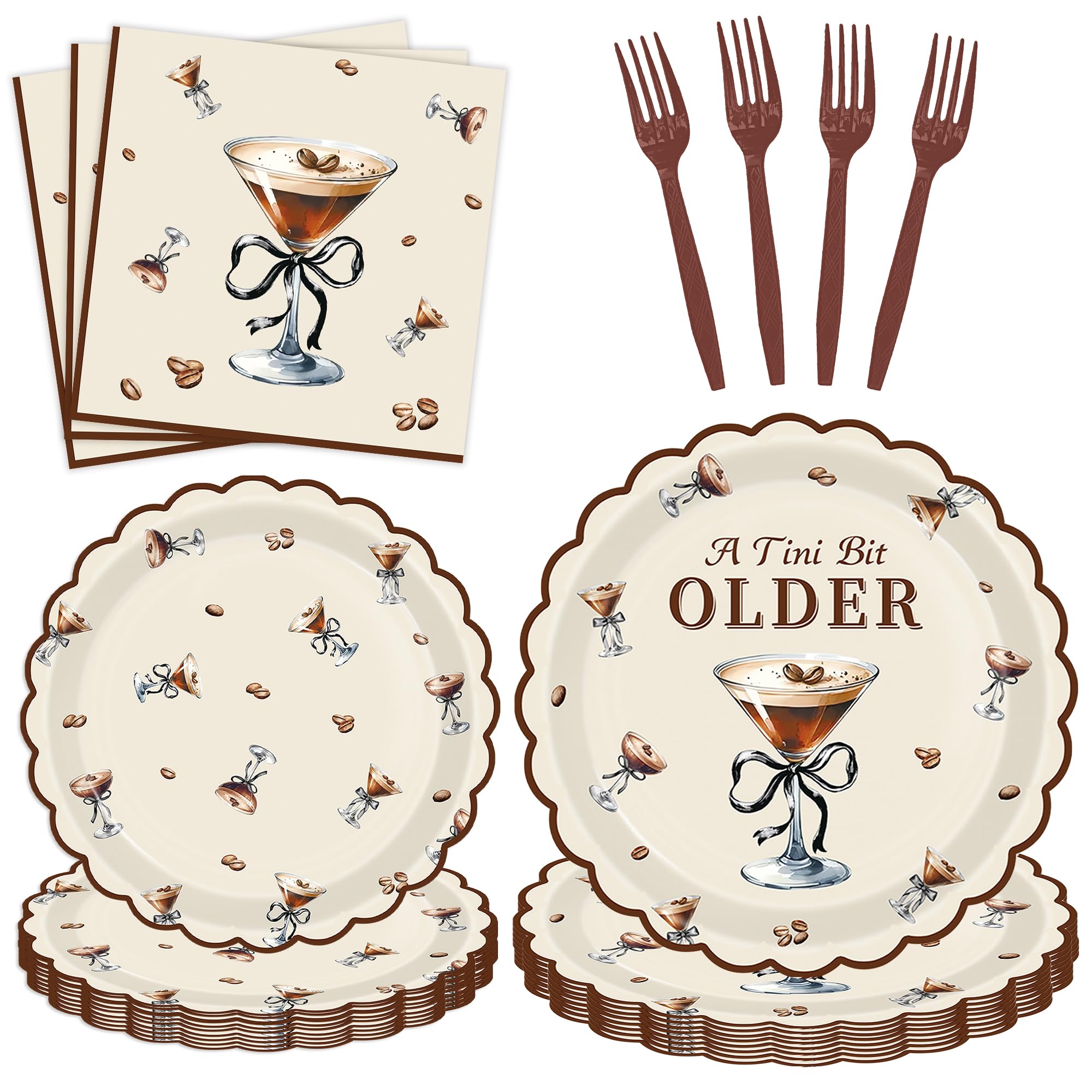 96Pcs Martini Bow Party Supplies Tableware Set A Tini Bit Older Party Decorations Plates and Napkins Cocktail Coffee Birthday Martini Paper Plates,