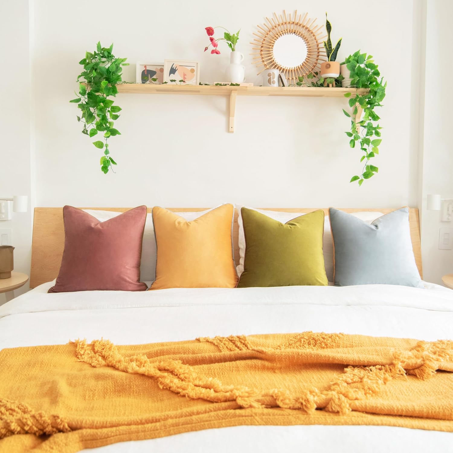 MONDAY MOOSE Decorative Throw Pillow Covers Cushion Cases, Set of 4 Soft Velvet Modern Double-Sided Designs, Mix and Match for Home Decor, Pillow Inserts Not Included (20x20 inch, Purple/Green) - Image 9