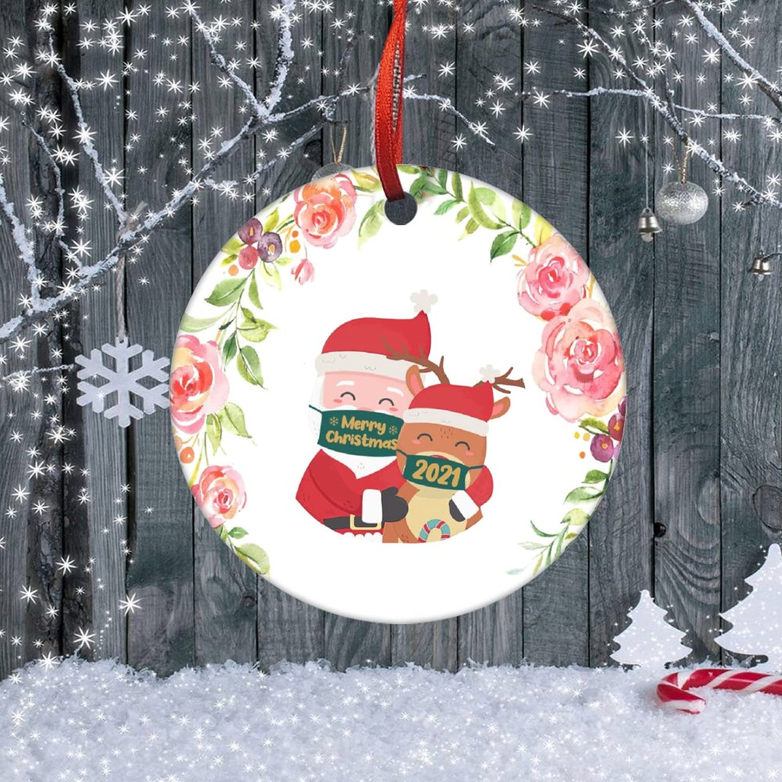 Christmas Ornament 2021 Memories Christmas Ornaments Customized Xmas Ornament Tree Decorations Funny Personalized Keepsake Gift Memento Round Ceramic Souvenir 3 inch