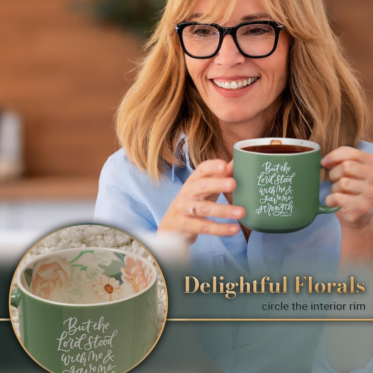 Christian Art Gifts Large Novelty Inspirational Ceramic Coffee & Tea Mug for Men & Women: Lord Stood with Me Encouraging Scripture, Microwave & Dishwasher Safe, Green, 15 oz. - Image 4