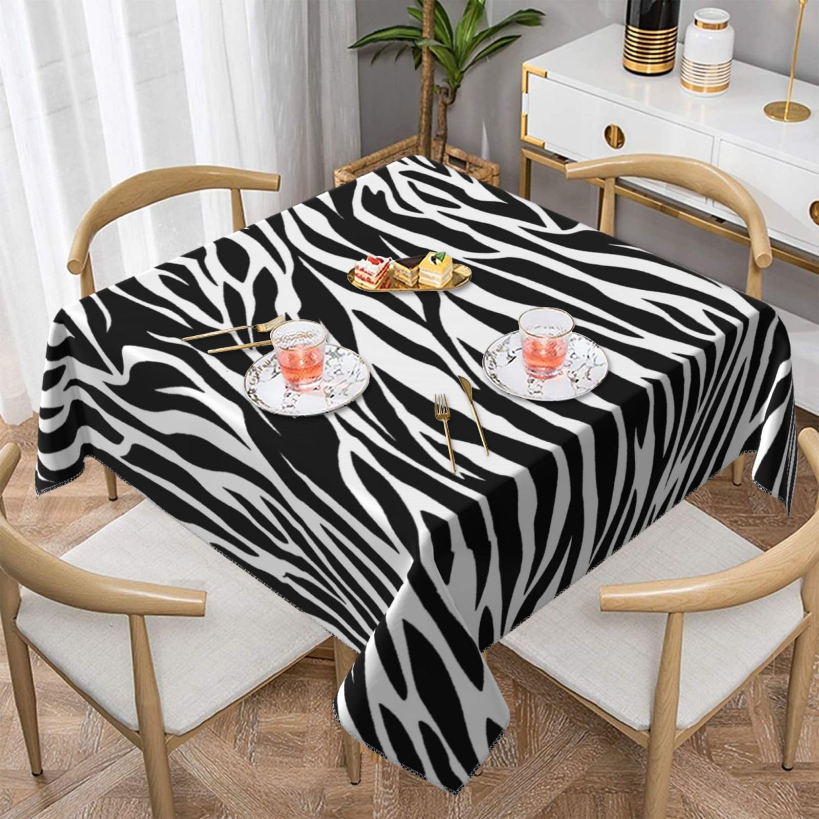 ZERAOKE Square Tablecloth 140x140 Cm, Zebra - Table Cover, Polyester Wrinkle-Resistant Washable Tablecloths For Indoor/Outdoor Dining Parties Weddings (Fits 78 To 99cm Tables)