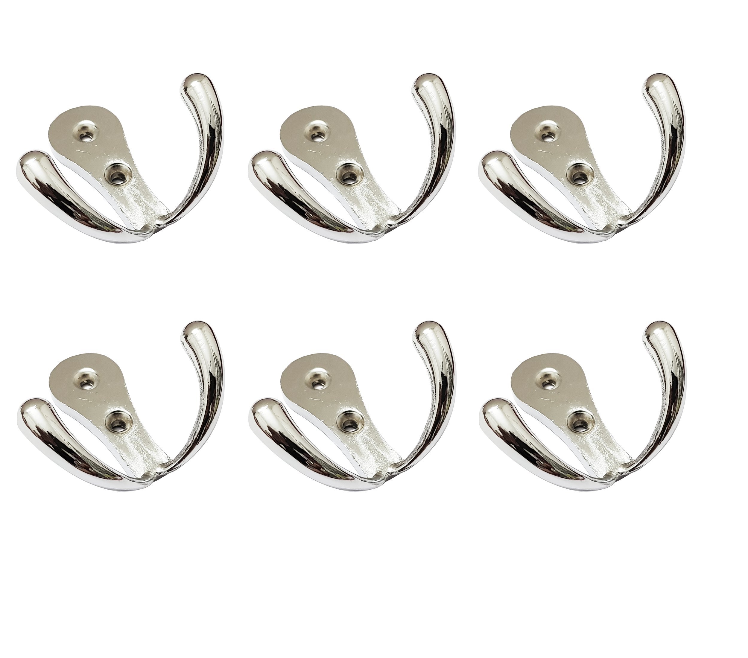 PROMIXO (Pack of 6 Heavy Duty Stainless Steel Double Pin Cloth Hooks for Door, Bathroom Cloth Hanger for Wall | Chrome Finish (B07D62R7YP) Amazon Price History, Amazon Price Tracker