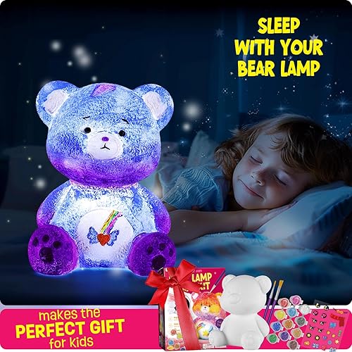 Miniatura 6 de Kit de lámpara para pintar tu propio oso, suministros de arte, kit de pintura de oso para niños de 6 a 12 años, artes y manualidades para niños de 8