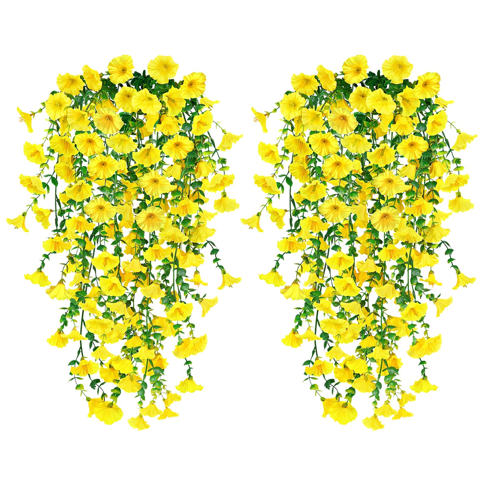 Epaing 4PCS Artificial Hanging Flowers, Artificial Plants Flowers Outdoor for Hanging Baskets Fake Petunia UV Resistant Artificial Trailing Plants for Home Garden Indoor Outdoor Decor(Yellow)