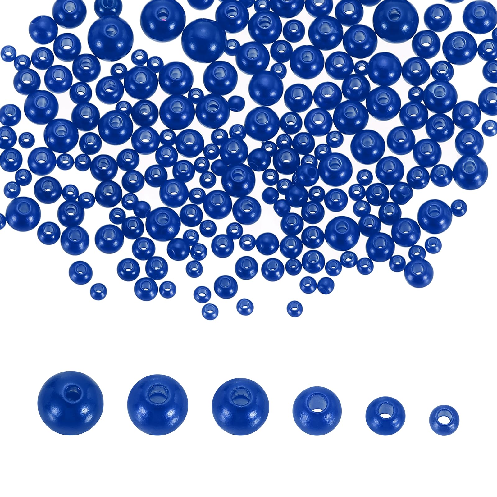 sourcing map 300Pcs Mixed Pearl Beads, 3-8mm Round Loose Crafts Beads with Hole, Plastic Bulk Decoration Spacer for Vase Fillers, Table Scatters, Dark Blue