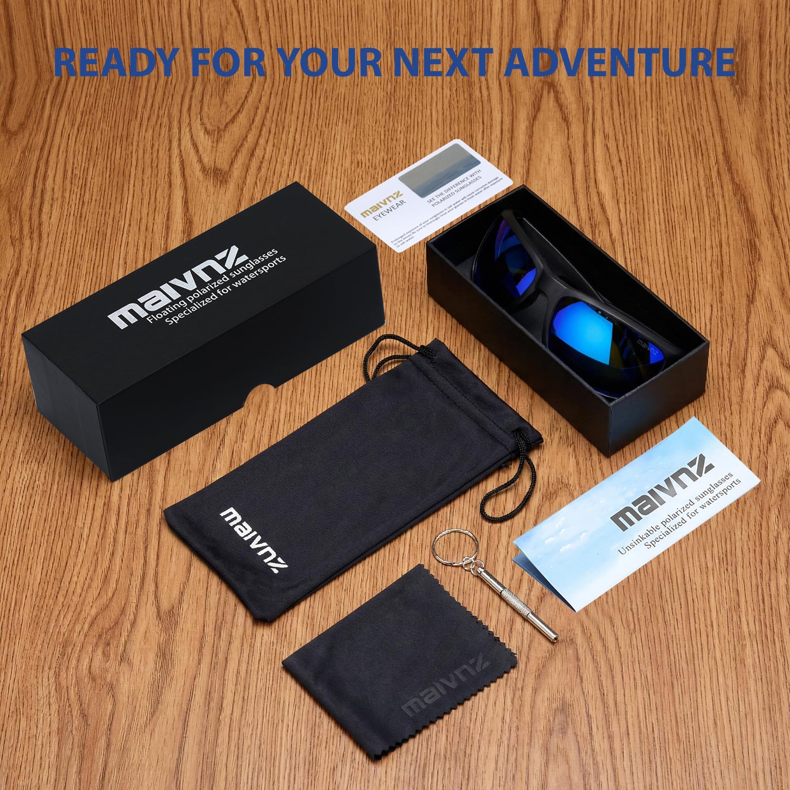 maivnz Gafas de sol polarizadas flotantes para hombres y mujeres, gafas deportivas UV400 insumergibles para kayak, navegación y surf, Marco negro azul Revo, conventional