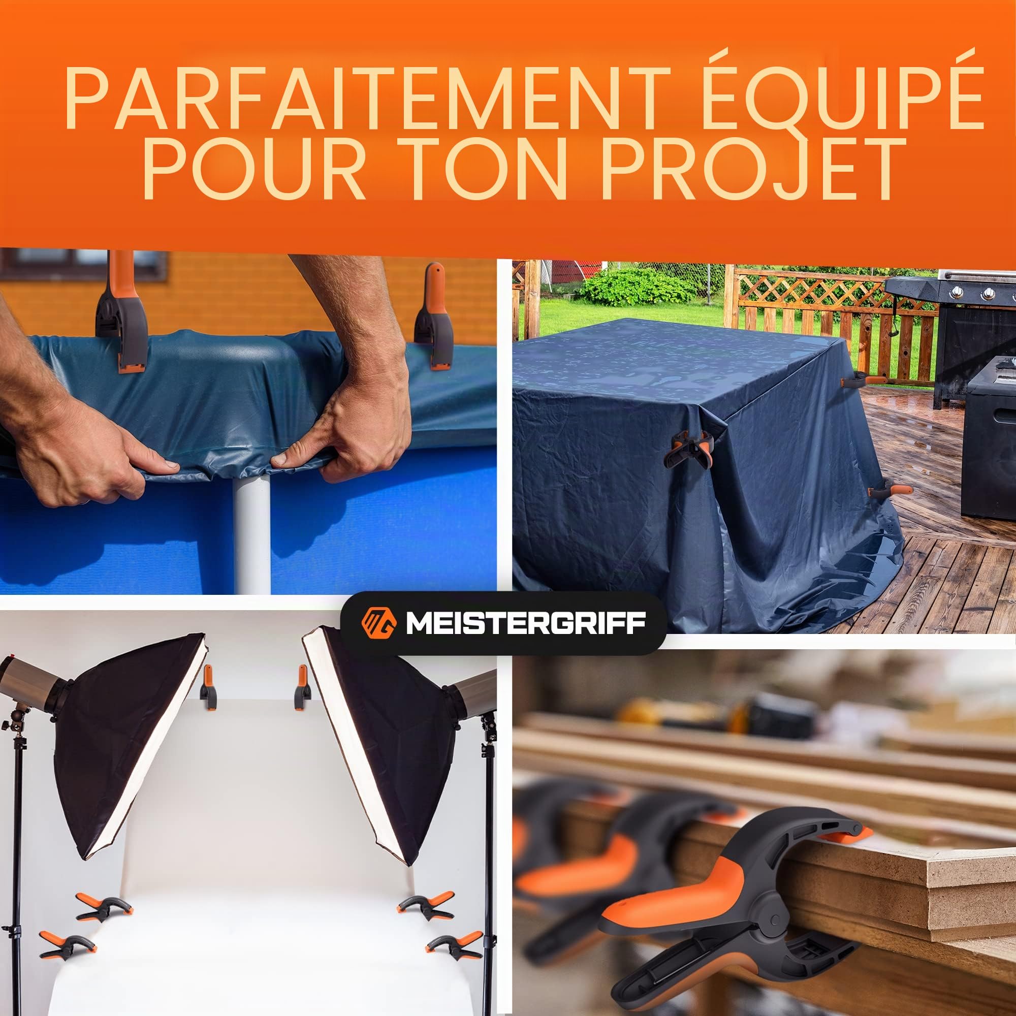 Lot de 8 serre-joints en nylon incassable - Pinces à ressort pour colles, piscine, photographie - Serre-joints à ressort avec force de serrage et envergure élevées