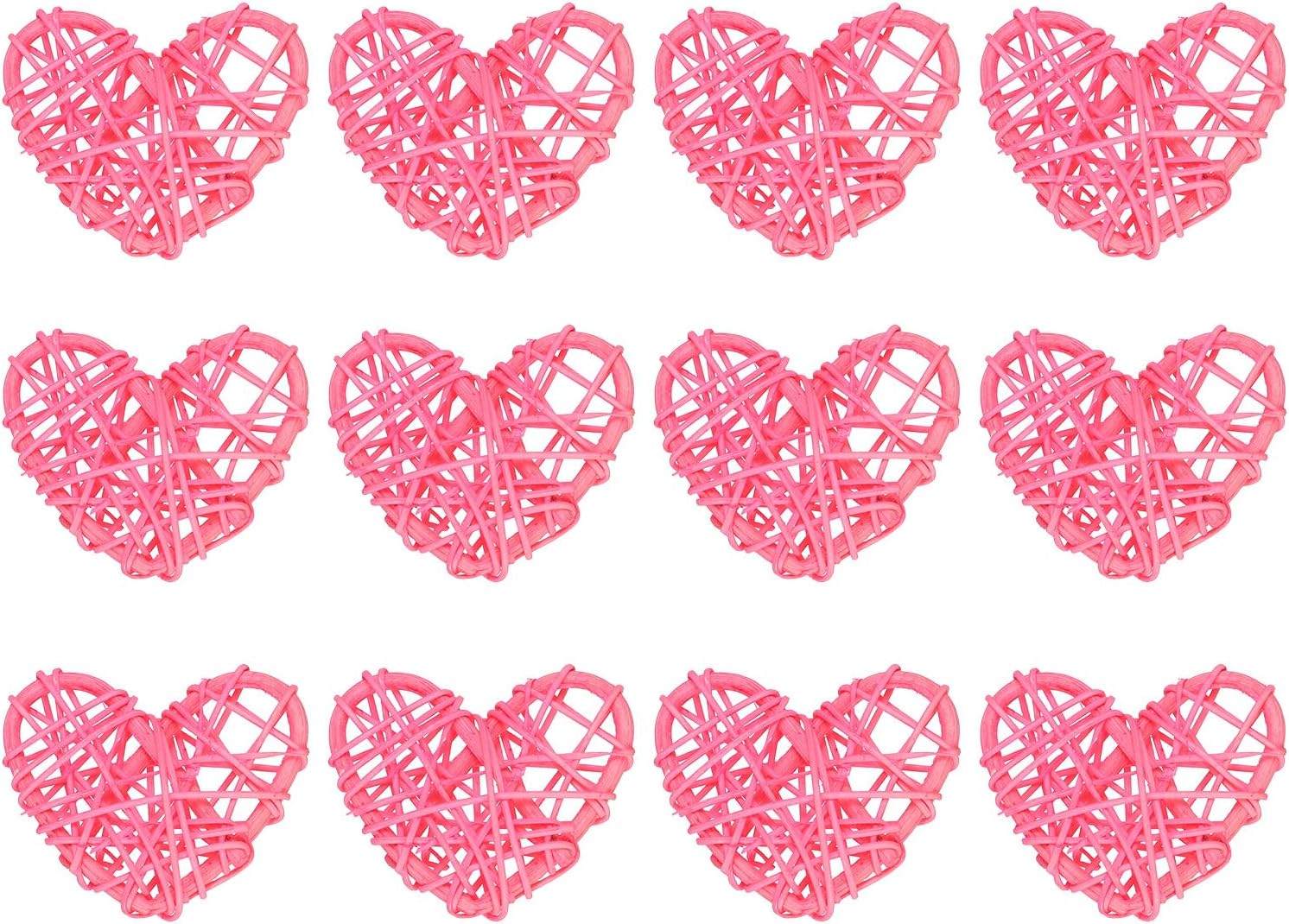 MECCANIXITY 20Pcs Heart Shaped Rattan Ball Vase Filler Natural Rattan for Valentine's Day Decoration Wedding Home Decoration Coffee 2.36 in