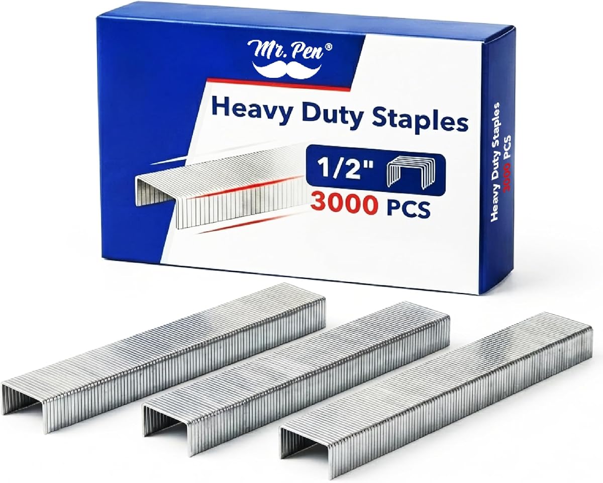 Grapas de alta resistencia, 3000 piezas, capacidad para 100 hojas | Longitud de pierna de 1/2 pulgada, grapas para grapadoras resistentes, ideales para tapicería, construcción, muebles