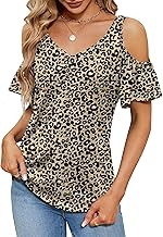 Micoson Cold Shoulder Tops for Women Summer Short Sleeve Shirts Ladies Floral Ruched Blouse Classic Cute V Neck Tunic