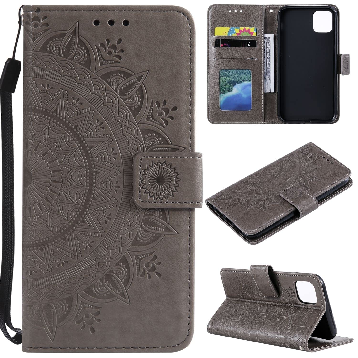 Coque iPhone 14 Pro Max portefeuille König Design gris avec rangement carte - 6