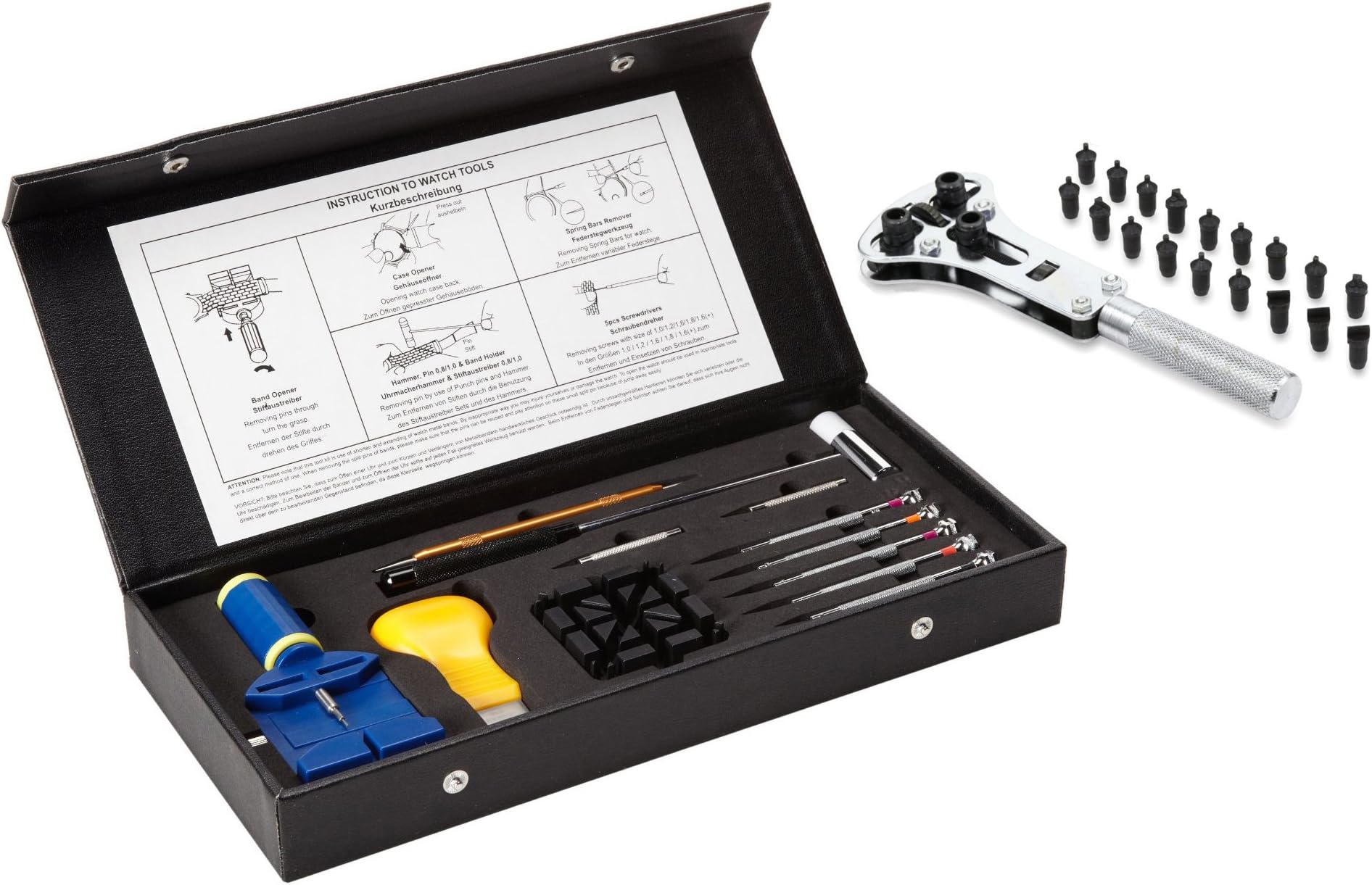 Professional Combo Tool Kit: Professional Watch Case Back Opener for Waterproof Watches PLUS Watch Tool Kit to Adjust/Remove Links Pins