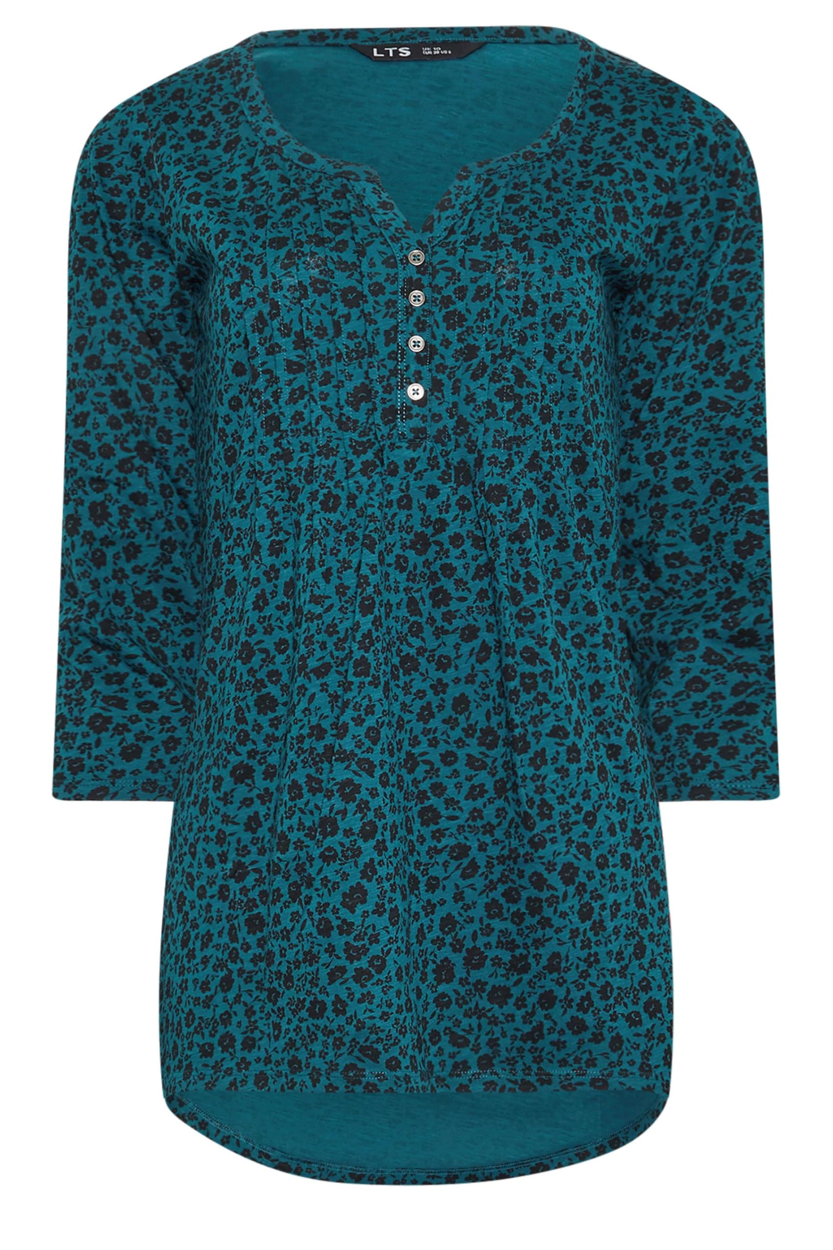 Long Tall Sally - LTS Tall Blue Ditsy Floral Henley Top - Womens