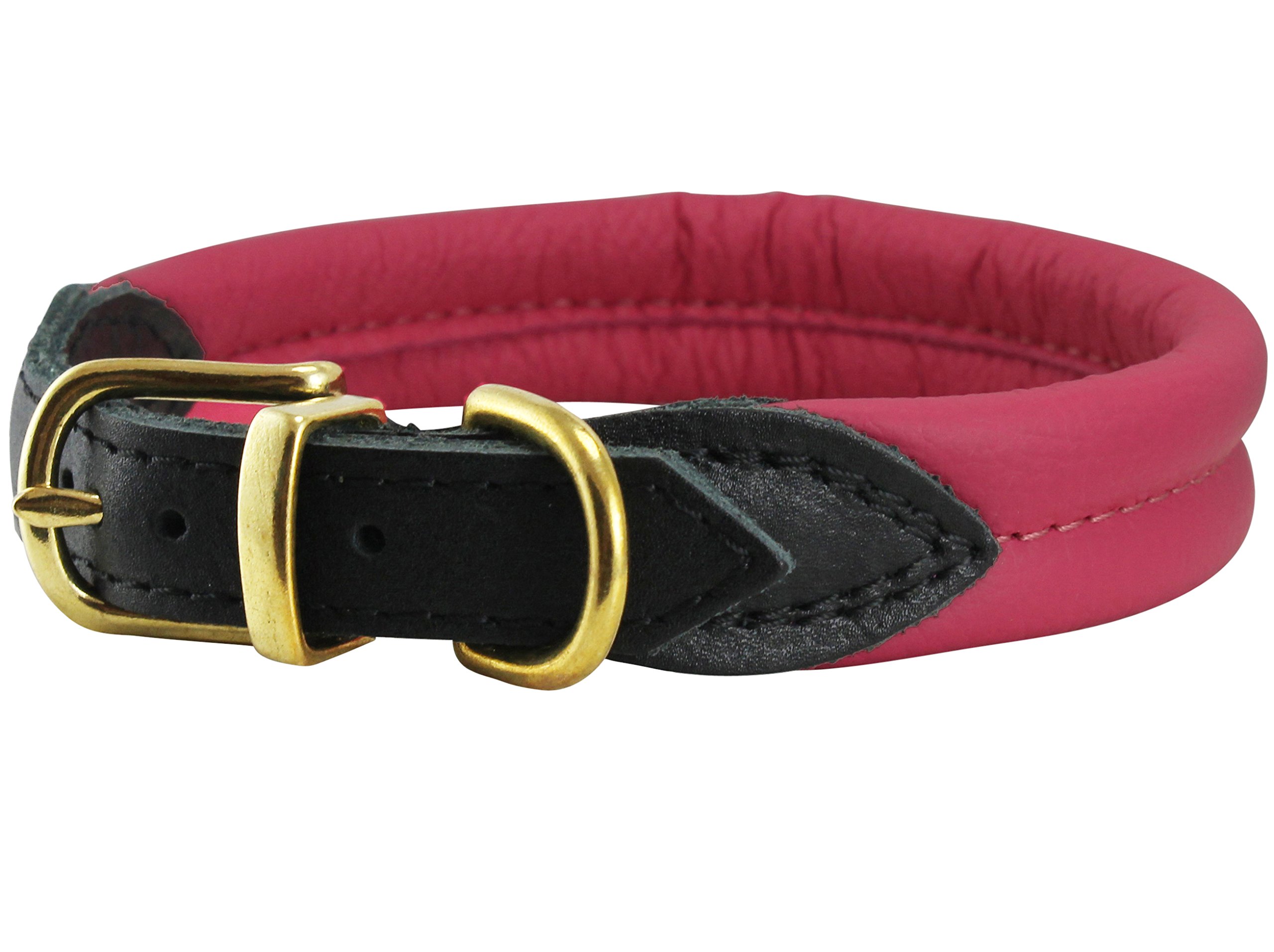 Collier pour chien en cuir véritable roulé rose et laiton chic