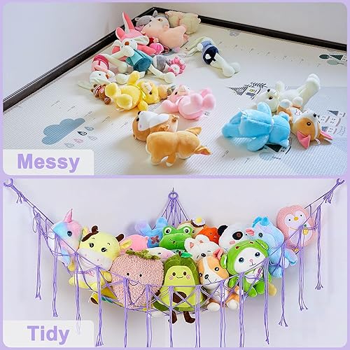 Miniatura 6 de FIOBEE Red de animales de peluche o hamaca, organizador de almacenamiento de animales de peluche, decoración bohemia para colgar en la pared para