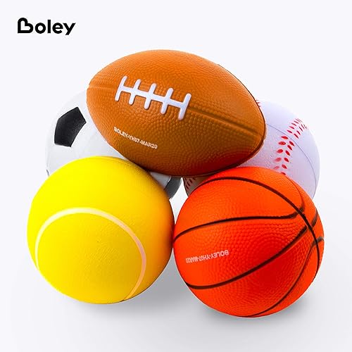 Miniatura 2 de Boley Juego de 5 pelotas deportivas, mini pelotas de fútbol, fútbol, baloncesto, béisbol y tenis, suaves, seguras, duraderas y aptas para niños para